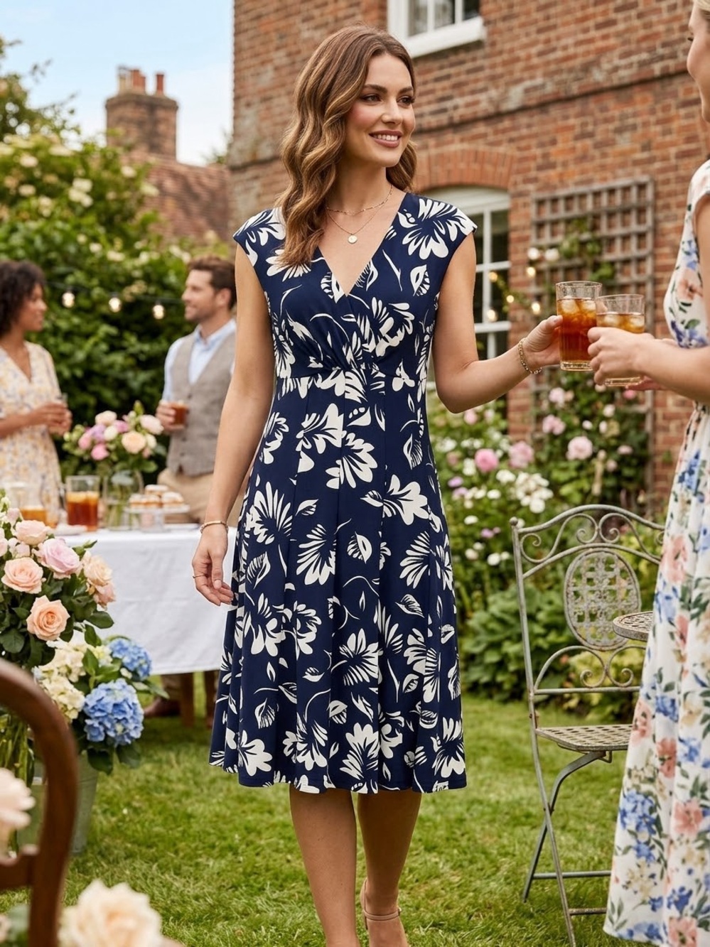 Ralph Lauren Size 4Women's Navy Floral V-Neck Dress